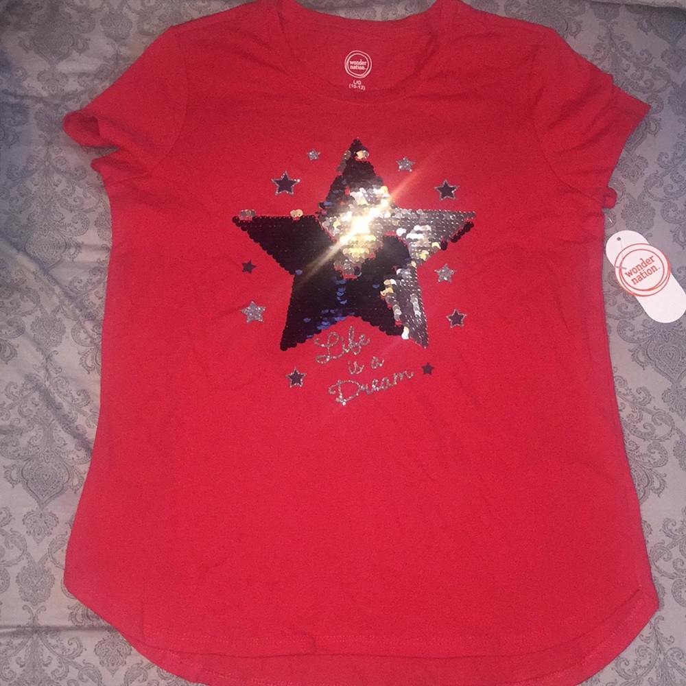 Girls red shirt with sequins star